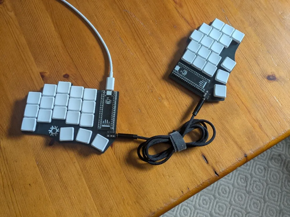 Close-up of soldered microcontroller pins